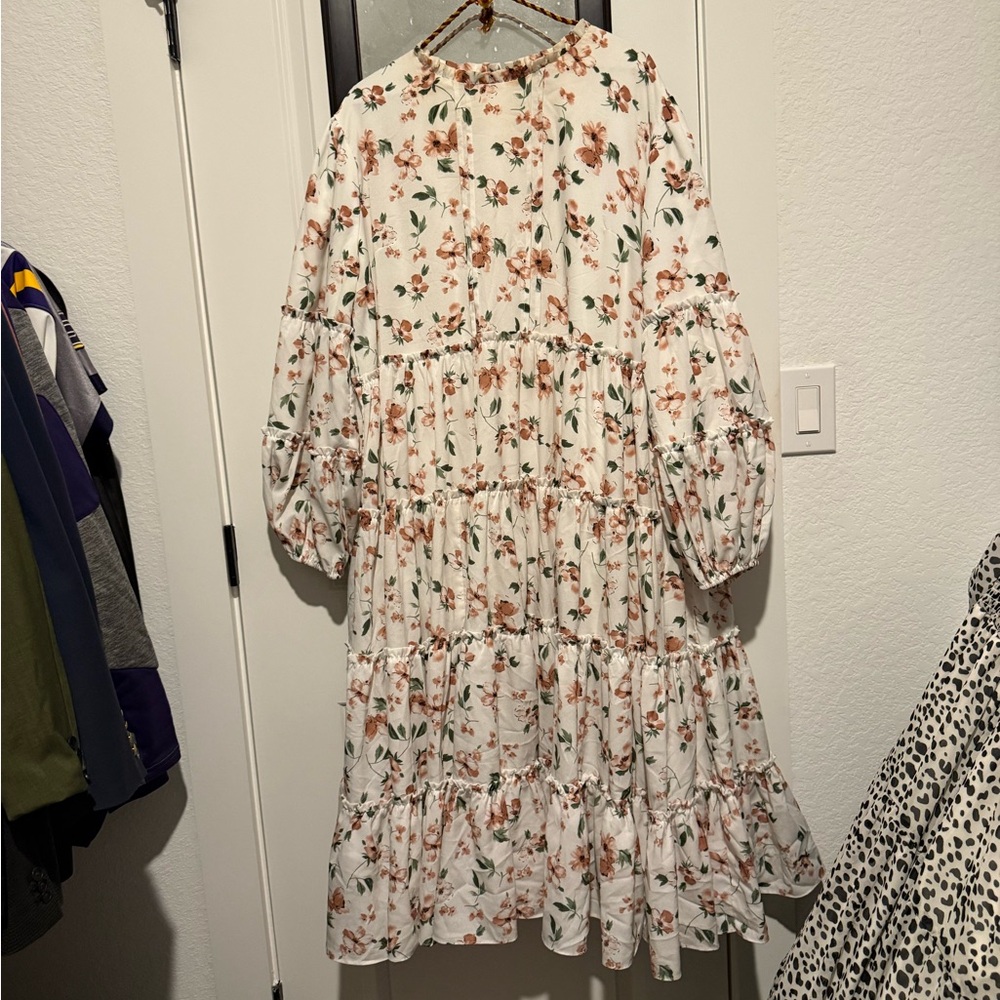 Dainty Jewells Red Pink Midi Sundress with Bishop Sleeves